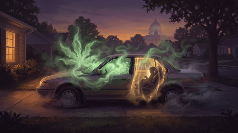 Illustration for: Alabama House Bill 72 makes it a crime to smoke or vape marijuana in a car with a child, starting October 1, 2026