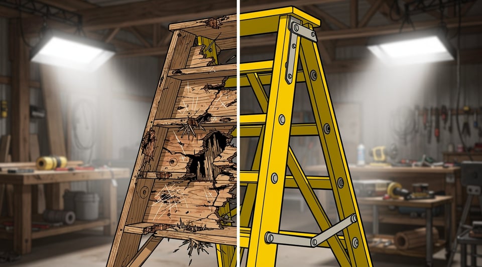 Illustration for: Alberta bans painting wooden ladders to prevent hiding defects