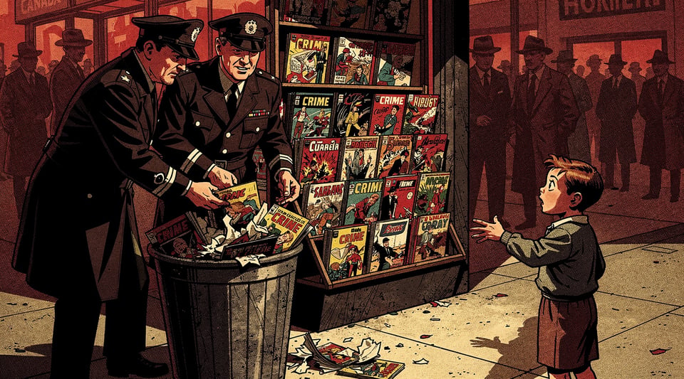 Illustration for: Canada banned "crime comics" from 1949 to 2018