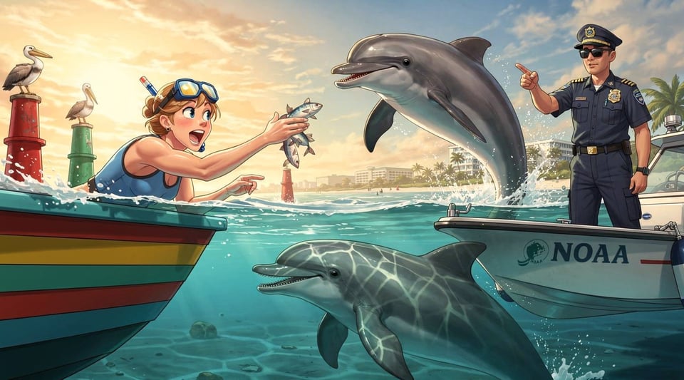 Illustration for: Feeding or Harassing Wild Dolphins Is a Federal Crime in the US