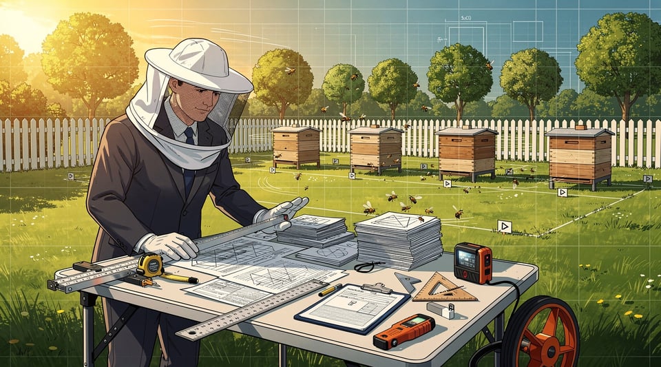 Illustration for: Oak Bay requires permits, site plans, and distance calculations for backyard beekeeping
