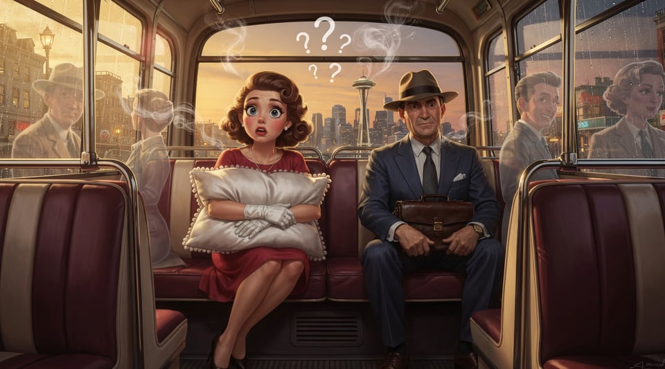 Illustration for: Women Must Place a Pillow Between Themselves and a Man's Lap on Seattle Buses