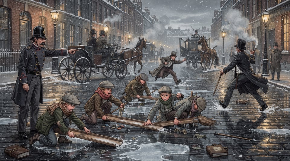 Illustration for: Making ice slides in the street is illegal in London