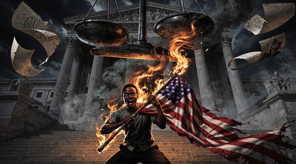 Illustration for: Flag Burning IS Illegal in the U.S. — Except the Supreme Court Says It Isn't
