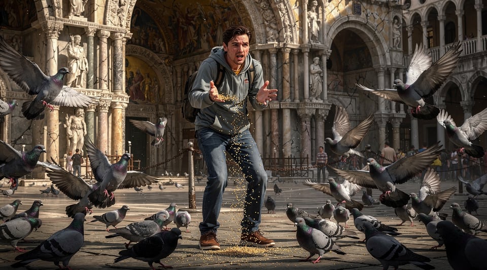 Illustration for: Feeding pigeons is illegal in Venice
